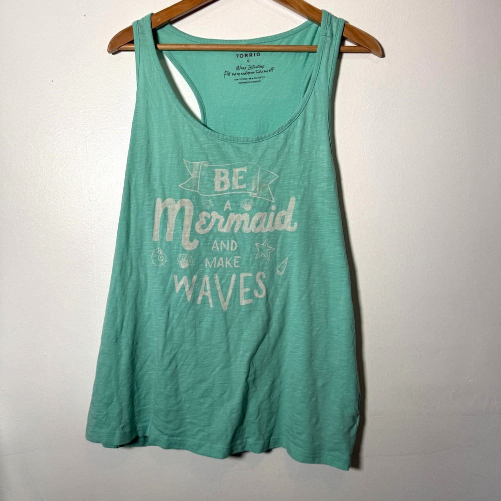 Torrid Be A Mermaid‎ And Make Waves Graphic Racerback Tank Top Teal Size 0 L XL